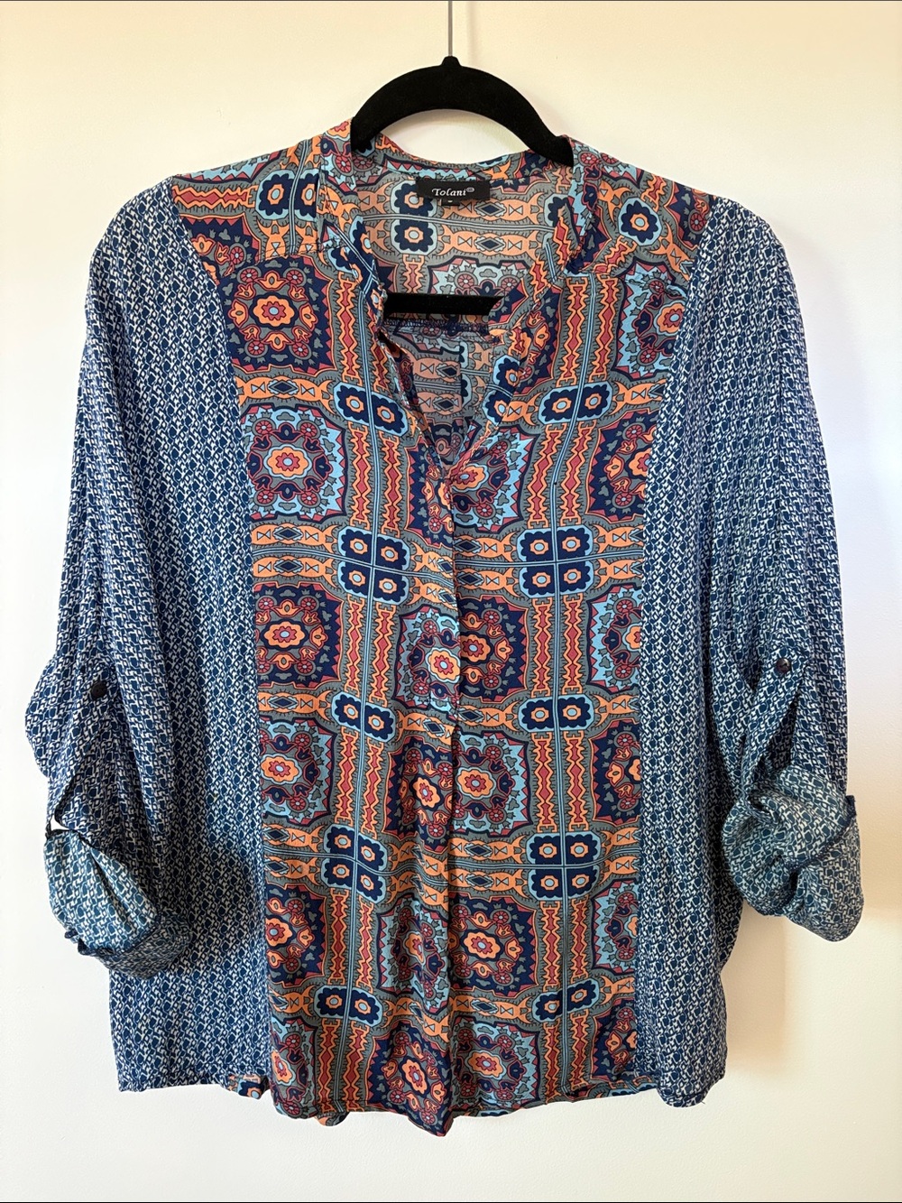Tolani Silk Bohemian Button Front Blouse